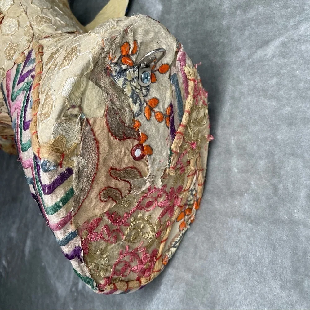 Faux Kantha Patchwork Deer Stag Fabric Covered Wall Decor Gold Antlers Boho